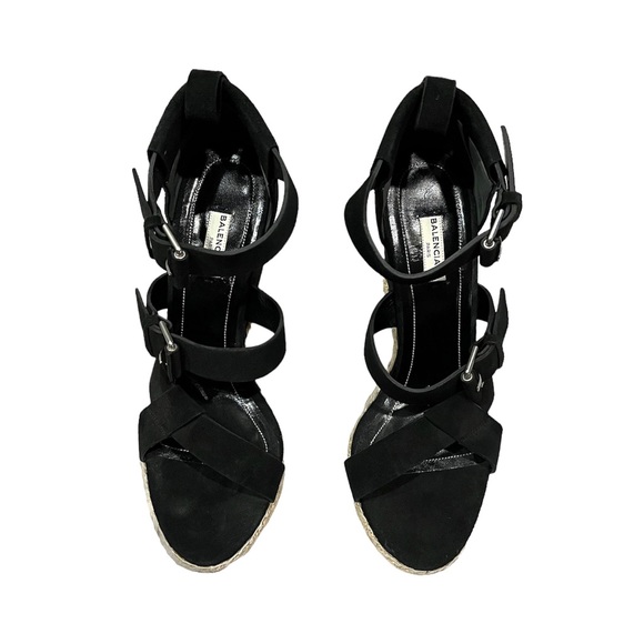 NEW! Balenciaga Suede Espadrilles Wedge Sandals size 41 Black /box not included - Picture 4 of 12